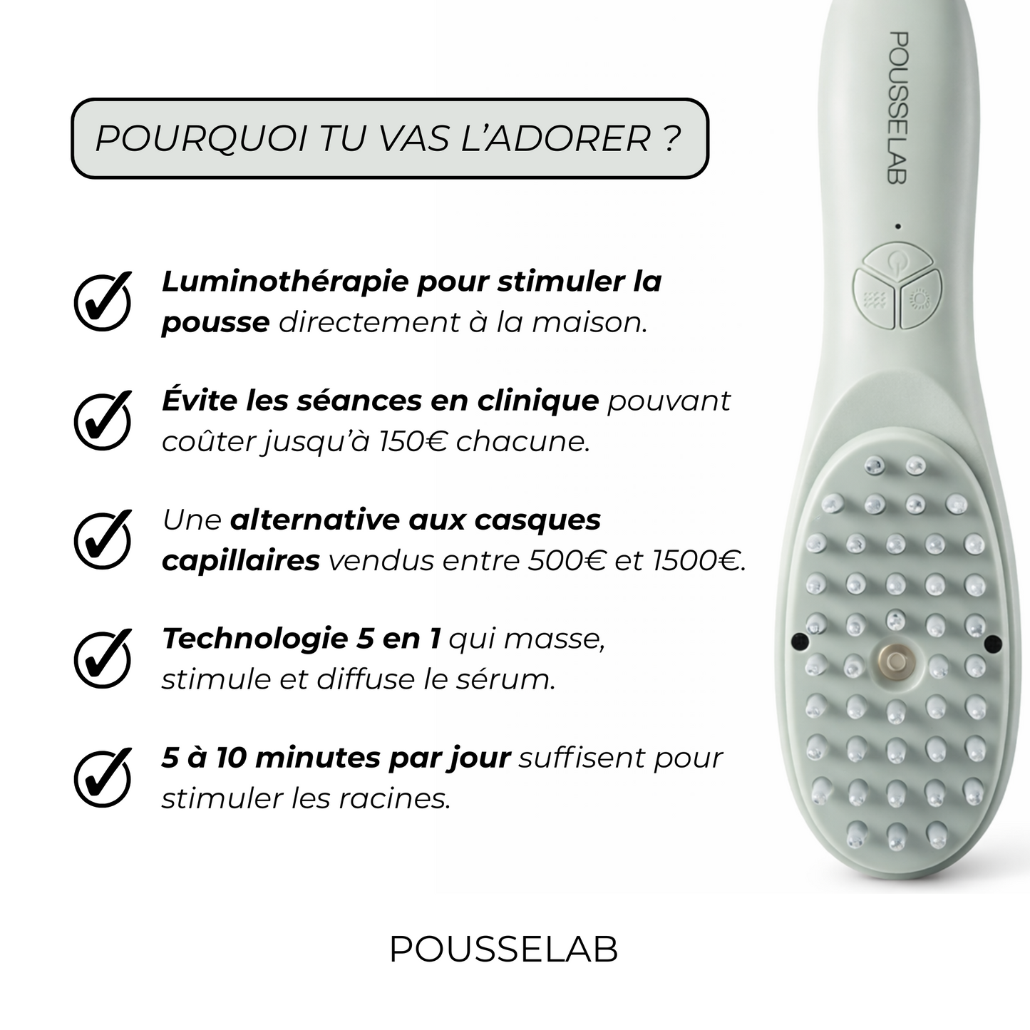 POUSSELAB – Brosse Capillaire 5-en-1 Croissance & Soin du Cuir Chevelu