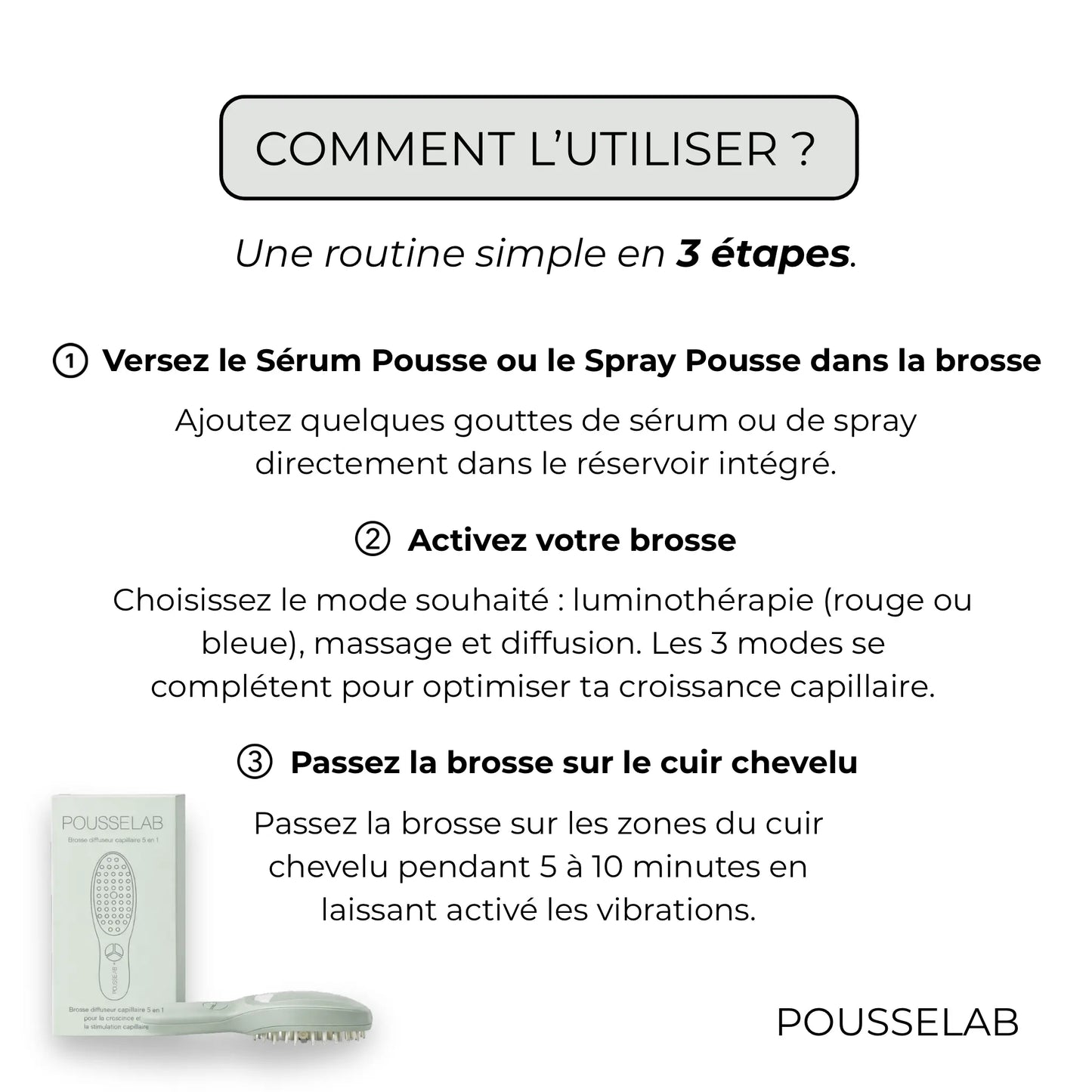 POUSSELAB – Brosse Capillaire 5-en-1 Croissance & Soin du Cuir Chevelu